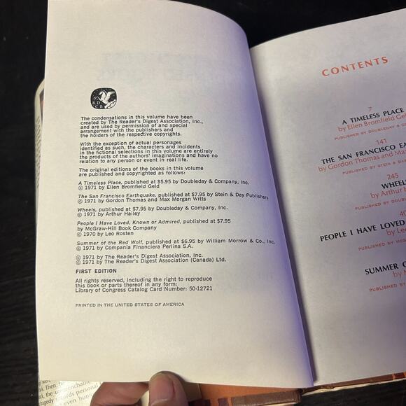 Reader's Digest Condensed Books Timeless Place Wheels Summer Red Wolf Earthquake - Picture 4 of 6